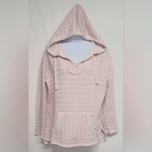 Ocean Drive L Distressed Hoodie Sweatshirt Nautical Striped